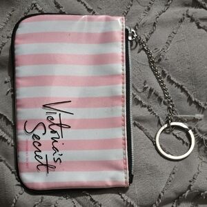 Victoria's Secret Pink and White Striped Keychain Pouch